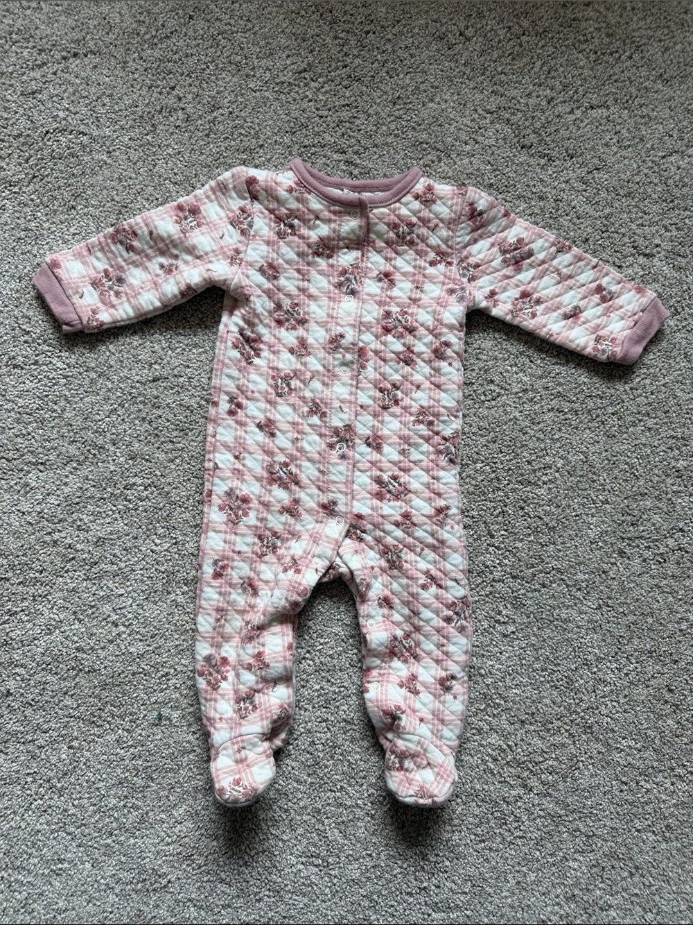 Chickpea Organic Quilted Floral Plaid Footie Sleep & Play Romper 6-9 Months